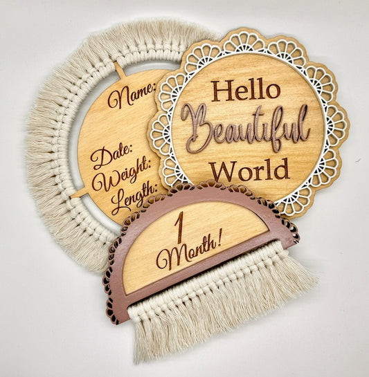 Macrame Birth Announcement and Milestone Marker Set